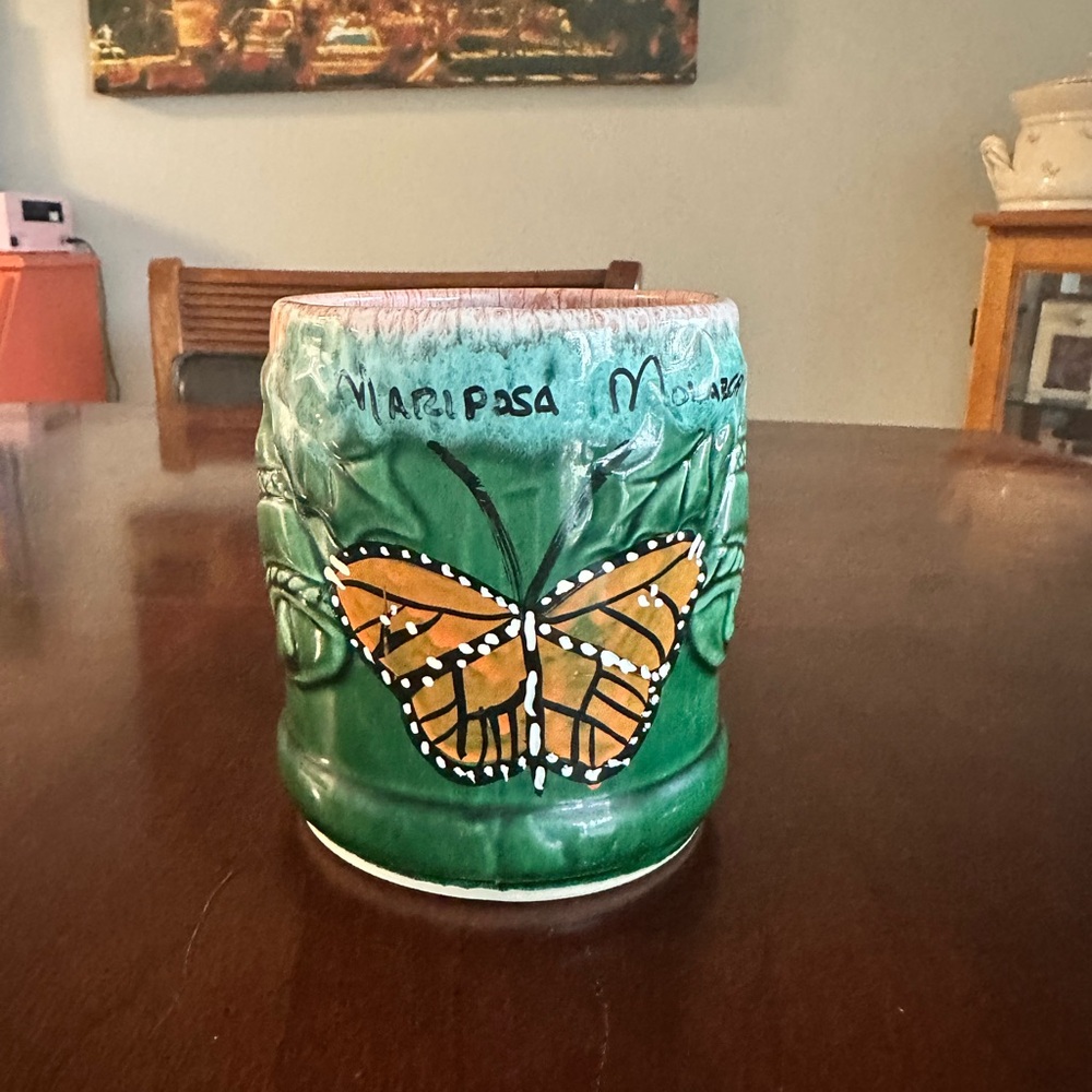 Ceramic Mariposa Butterfly Coffee Mug - Green and Orange